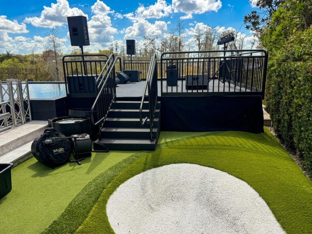 Outdoor stage setup with audio