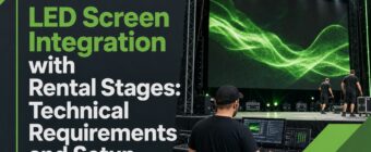 Designed magazine-style blog cover image for an SEO article. Topic: "LED Screen Integration with Rental Stages: Technical Req