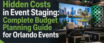 Designed magazine-style blog cover image for an SEO article. Topic: "Hidden Costs in Event Staging: Complete Budget Planning