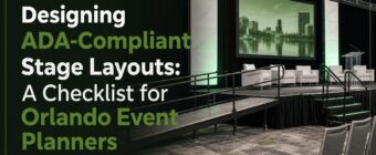 Designed magazine-style blog cover image for an SEO article. Topic: "Designing ADA-Compliant Stage Layouts: A Checklist for O
