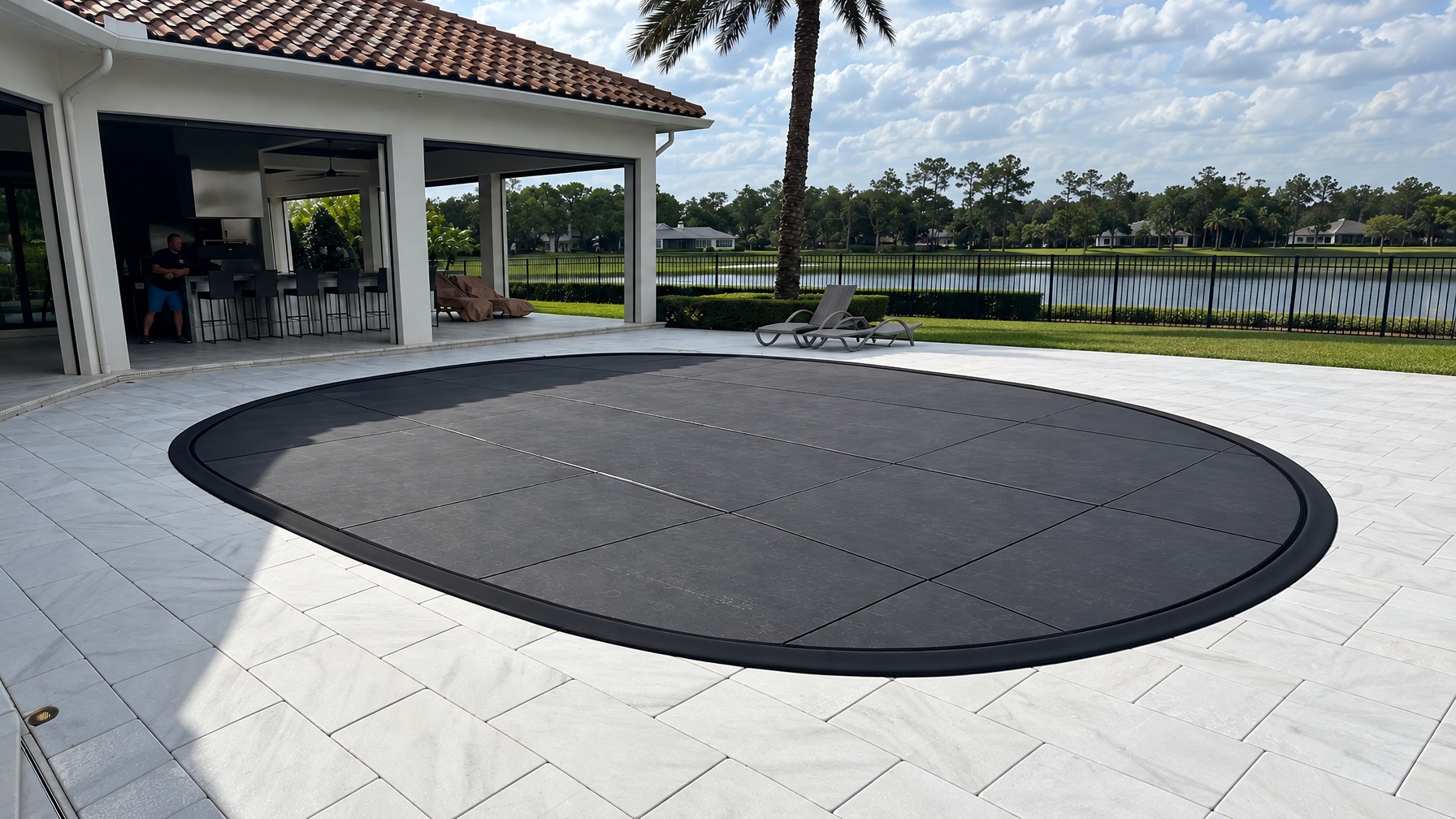 freeform resort pool with curved edges and zero-entry section at a Central Florida resort property